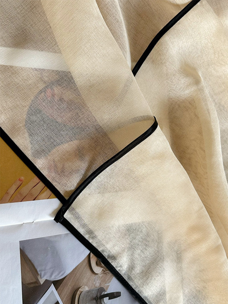 Light French medieval minimalist style champagne linen gauze curtainsJapanese black edge living room balcony tea room curtain top curtains - Blind Box Mall
