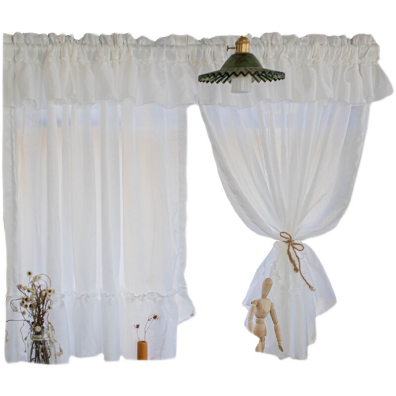 Transparent and impermeable, thickened velvet white gauze curtains, Korean sweet style princess curtains, balcony punching-free finished curtains - Blind Box Mall