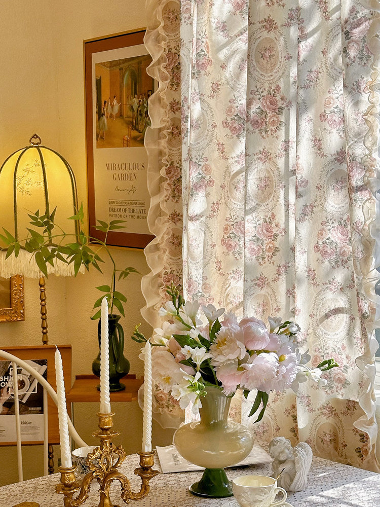 French vintage printed court style curtains, American mid-style bedroom curtains, semi-blackout partitions, half curtain atmosphere - Blind Box Mall