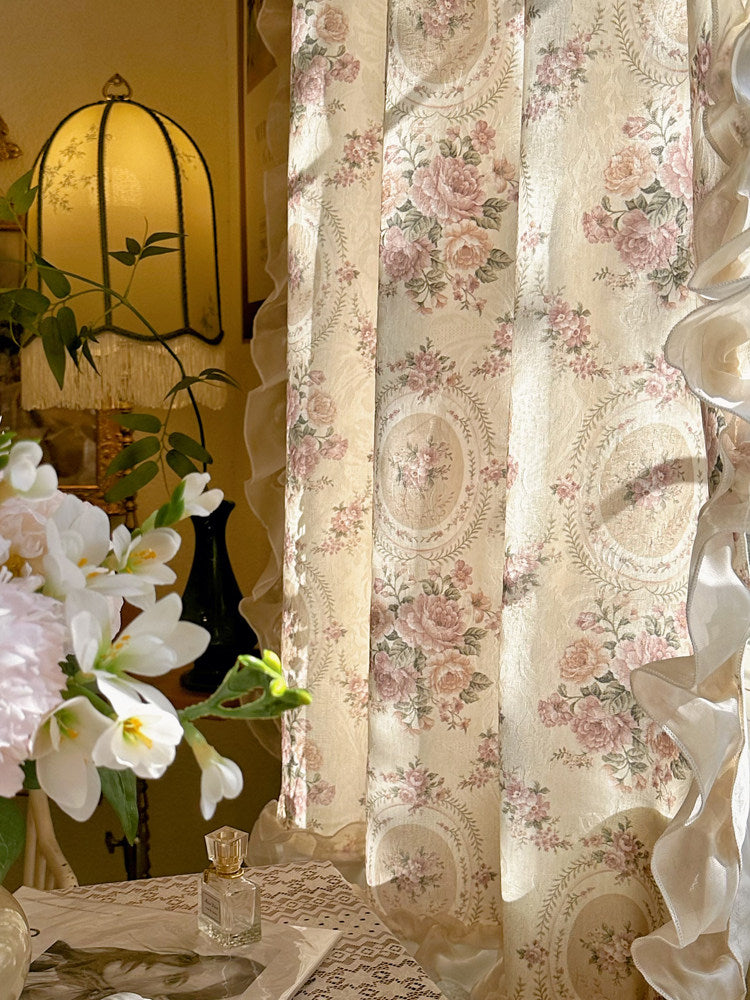 French vintage printed court style curtains, American mid-style bedroom curtains, semi-blackout partitions, half curtain atmosphere - Blind Box Mall