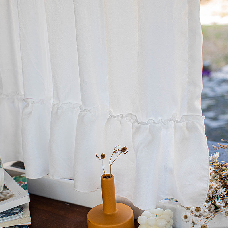 Transparent and impermeable, thickened velvet white gauze curtains, Korean sweet style princess curtains, balcony punching-free finished curtains - Blind Box Mall
