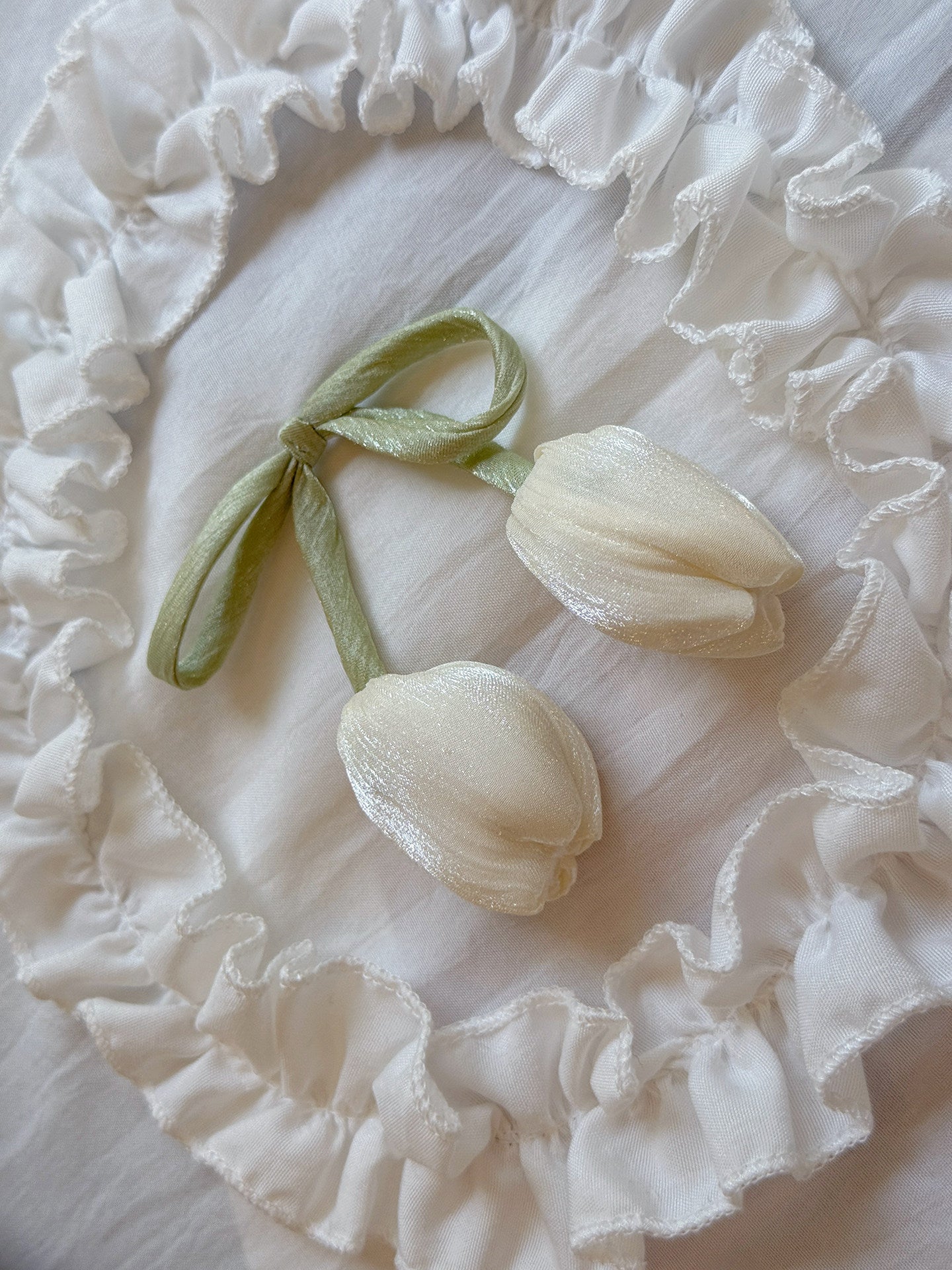 Dopamine sweet style, fresh and sweet country-style tulip short curtains, French-style Korean cream window cabinet decorative curtains - Blind Box Mall