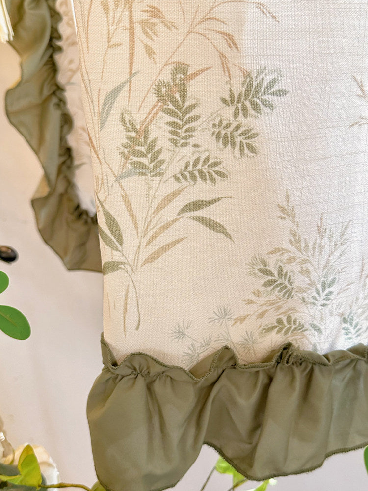 American pastoral style semi-blackout sunshade insulated bedroom living room matcha lace cotton and linen printed curtains partition half curtain - Blind Box Mall