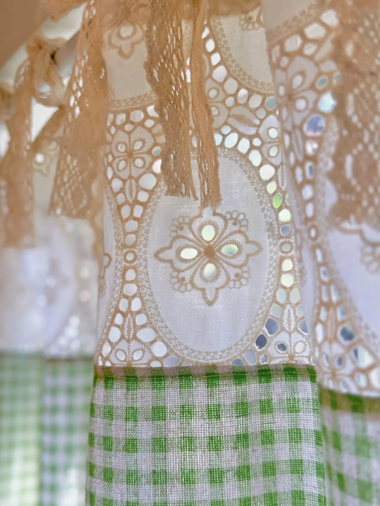 Green Gingham French Lace Curtain - Blind Box Mall