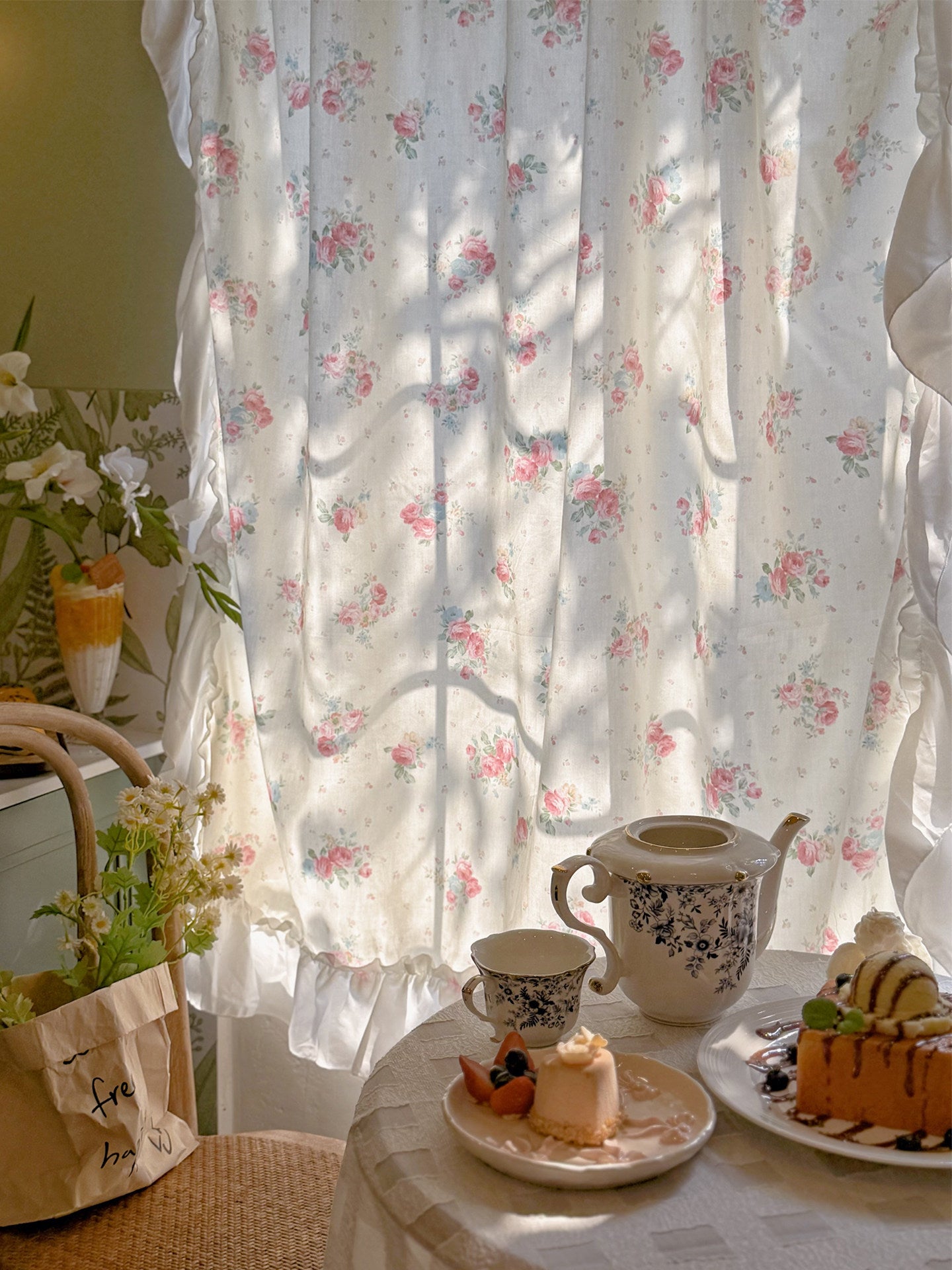 American pastoral small fresh and transparent cotton printed floral curtains, bedroom bay windows, half curtains, courtyard partitions - Blind Box Mall