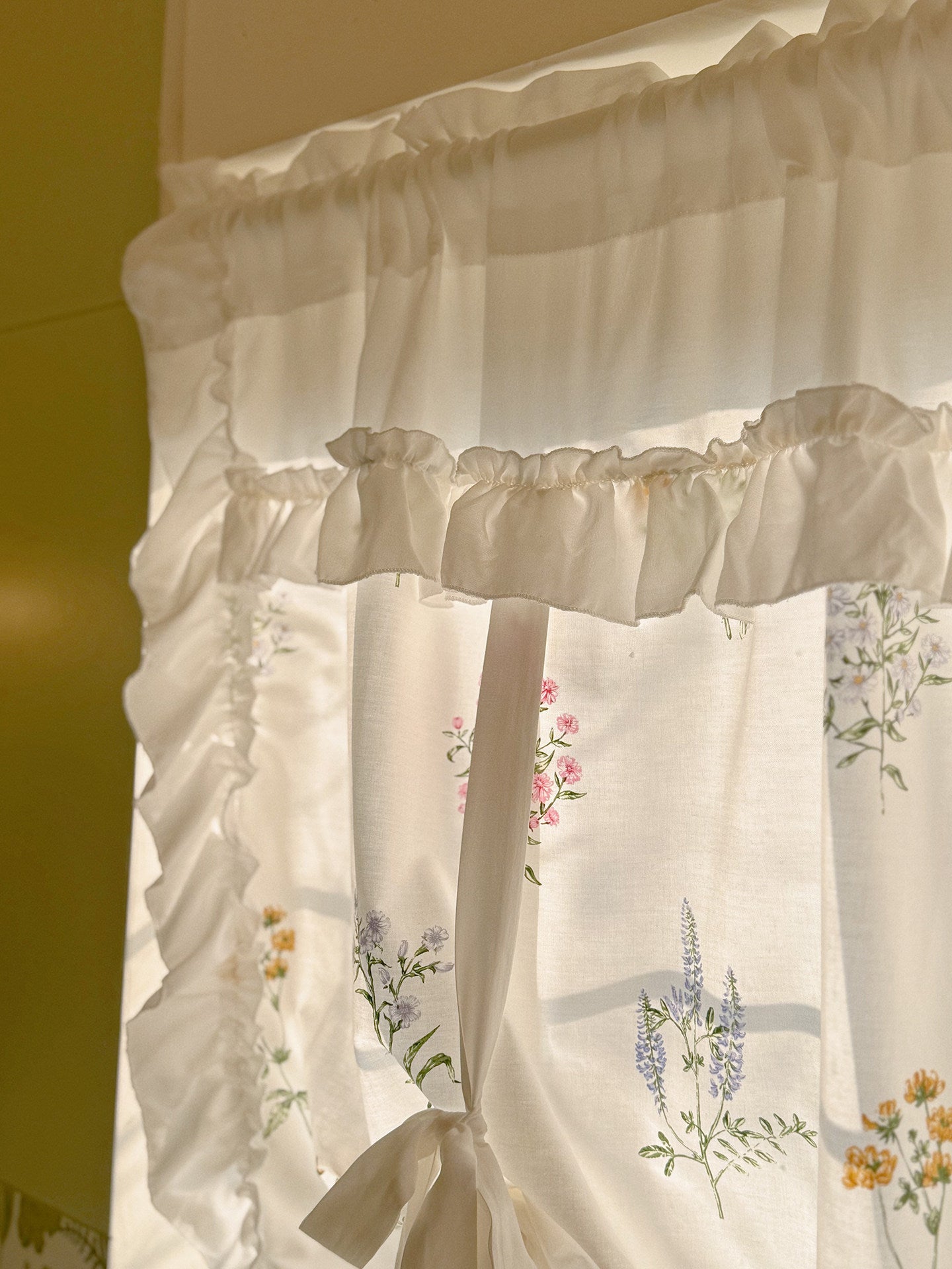 French pastoral fresh plant floral print lift curtain courtyard doorway decoration bay window half curtain kitchen small curtain - Blind Box Mall