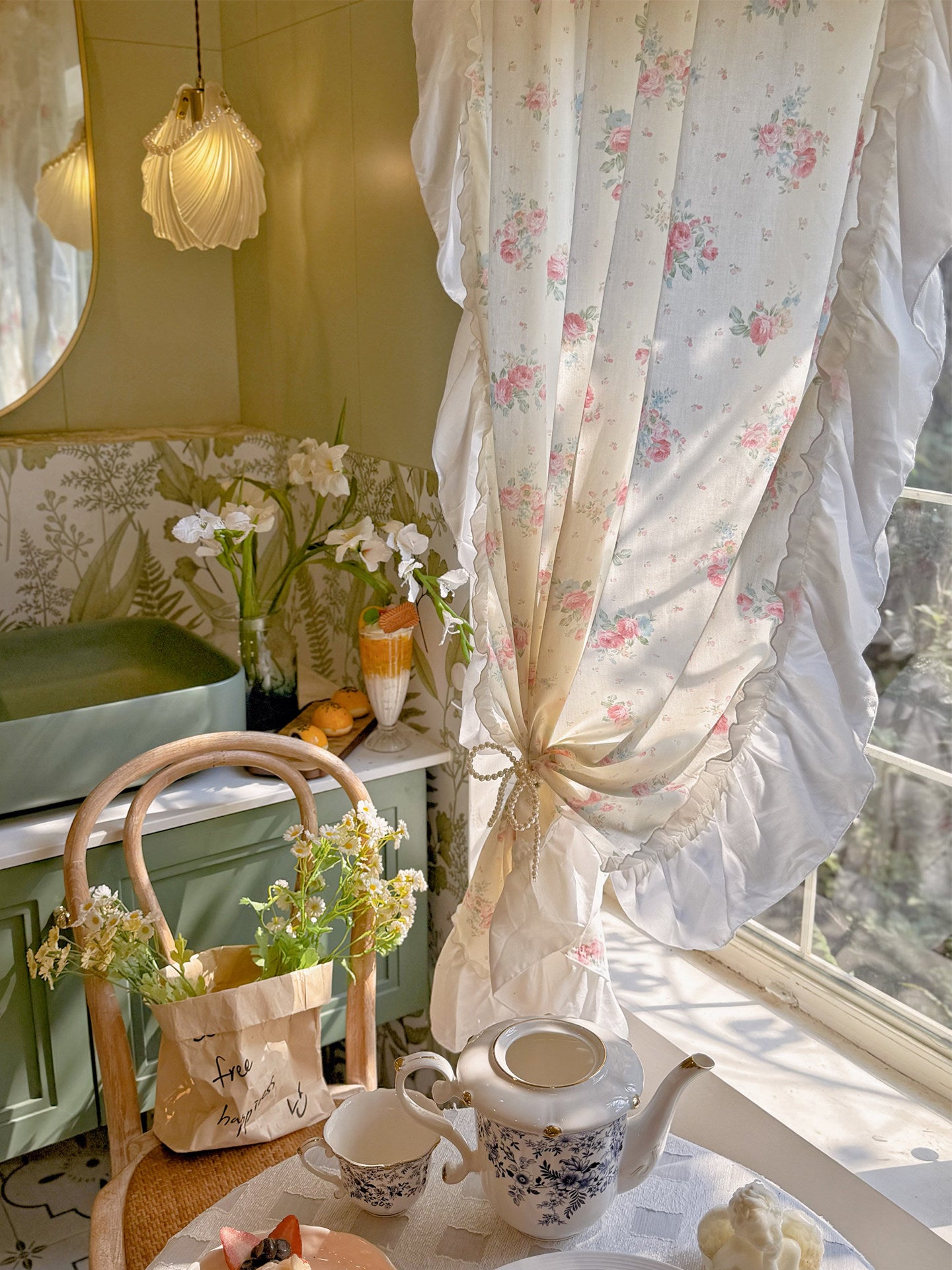 American pastoral small fresh and transparent cotton printed floral curtains, bedroom bay windows, half curtains, courtyard partitions - Blind Box Mall