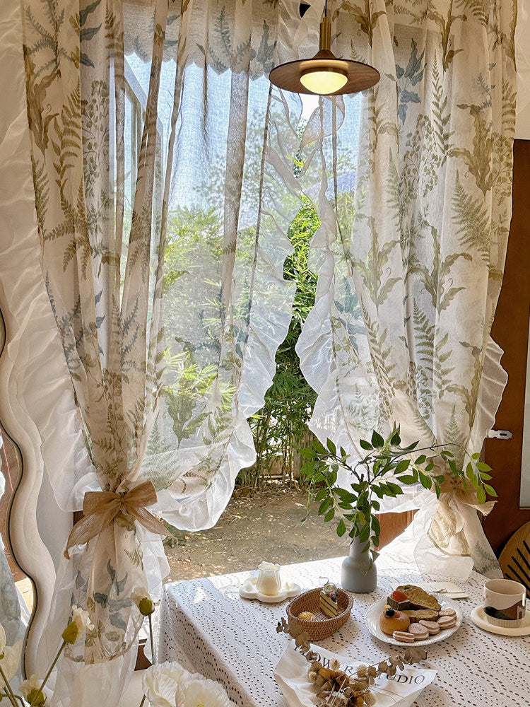 Fern Print Botanical Sheer Curtain - Blind Box Mall