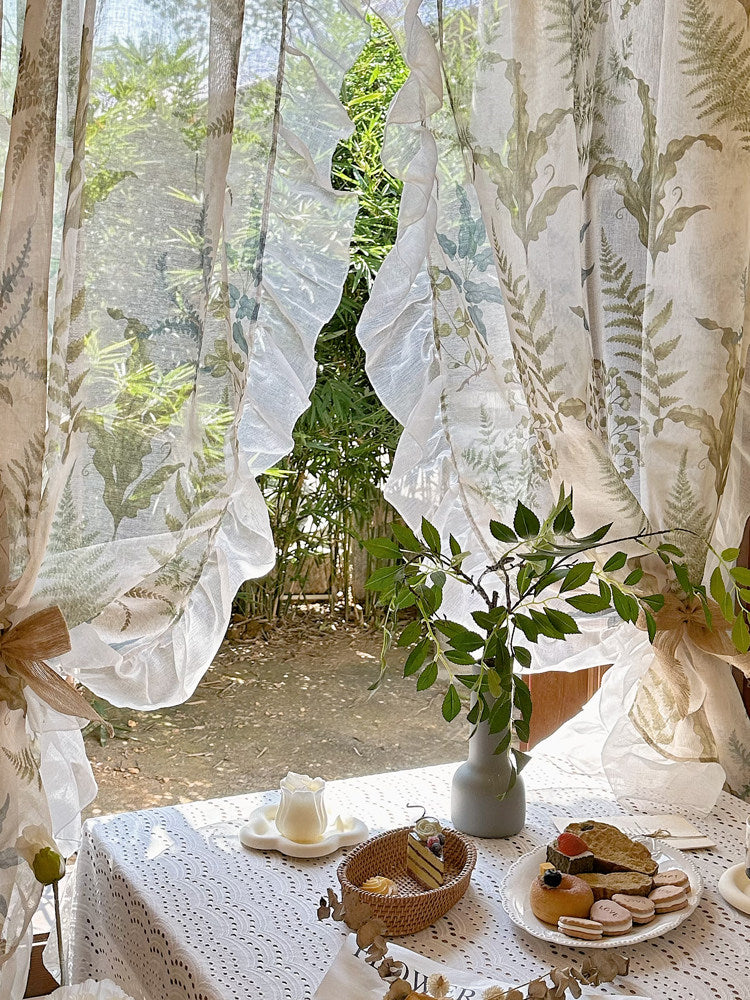 Fern Print Botanical Sheer Curtain - Blind Box Mall