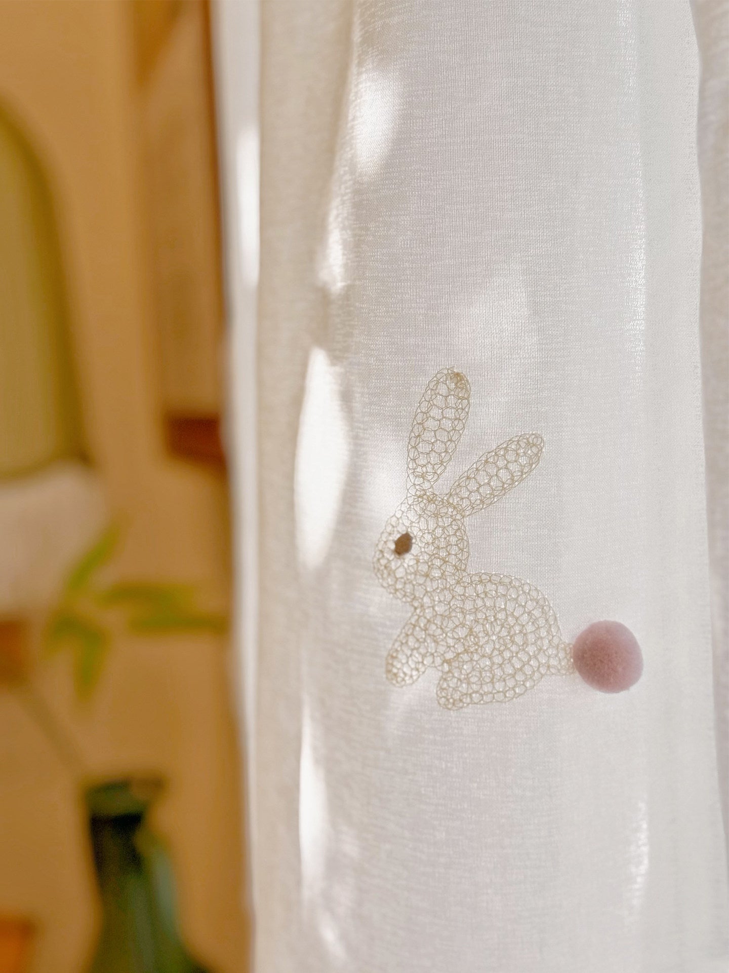 Cream style children's room, cute rabbit embroidered gauze curtain, light transparent, daughter, princess room, study room, bay window curtains - Blind Box Mall