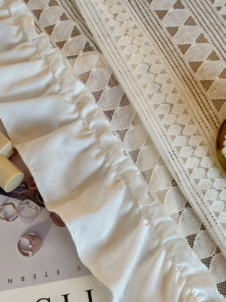 Diamond-shaped cream-white French cut-out lace gauze curtains, American pastoral ruffles, balcony partition curtains, blocking the door curtains - Blind Box Mall