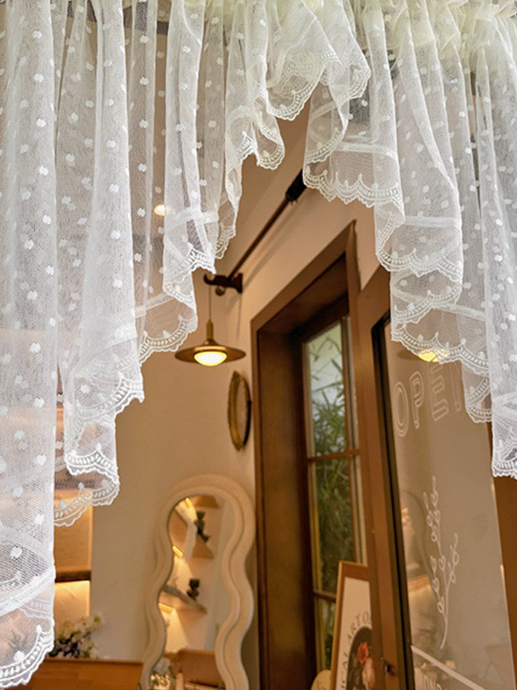 Dotted French Lace Trim Sheer Curtain - Blind Box Mall