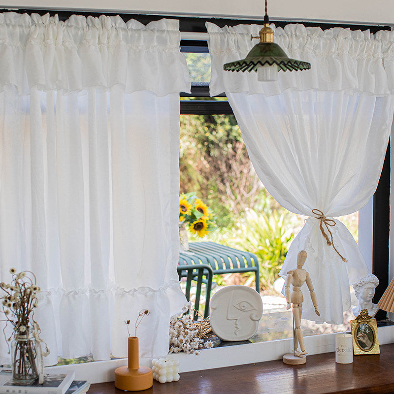 Transparent and impermeable, thickened velvet white gauze curtains, Korean sweet style princess curtains, balcony punching-free finished curtains - Blind Box Mall