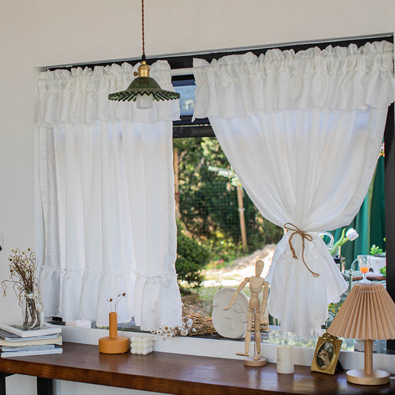 Transparent and impermeable, thickened velvet white gauze curtains, Korean sweet style princess curtains, balcony punching-free finished curtains - Blind Box Mall