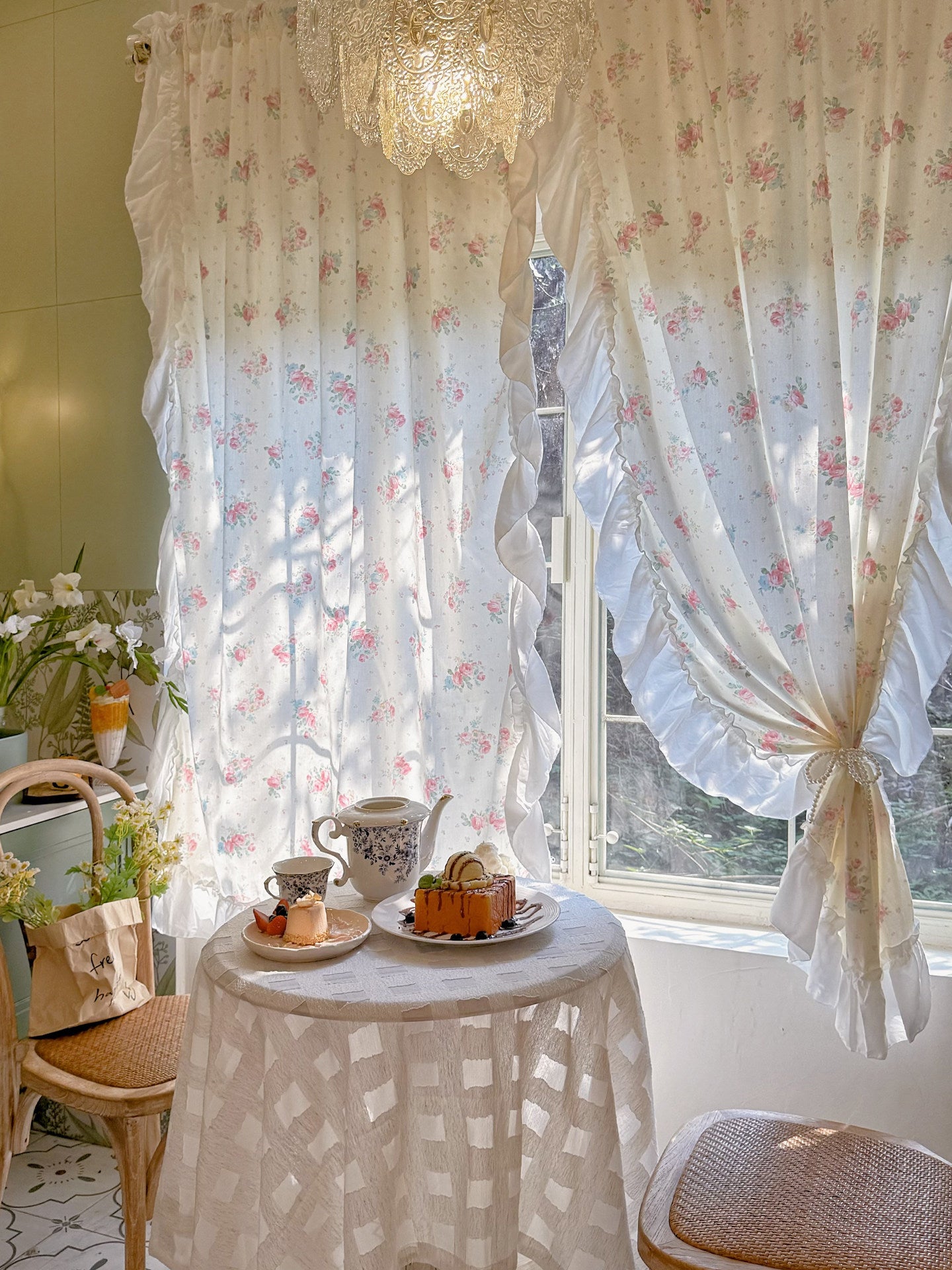 American pastoral small fresh and transparent cotton printed floral curtains, bedroom bay windows, half curtains, courtyard partitions - Blind Box Mall
