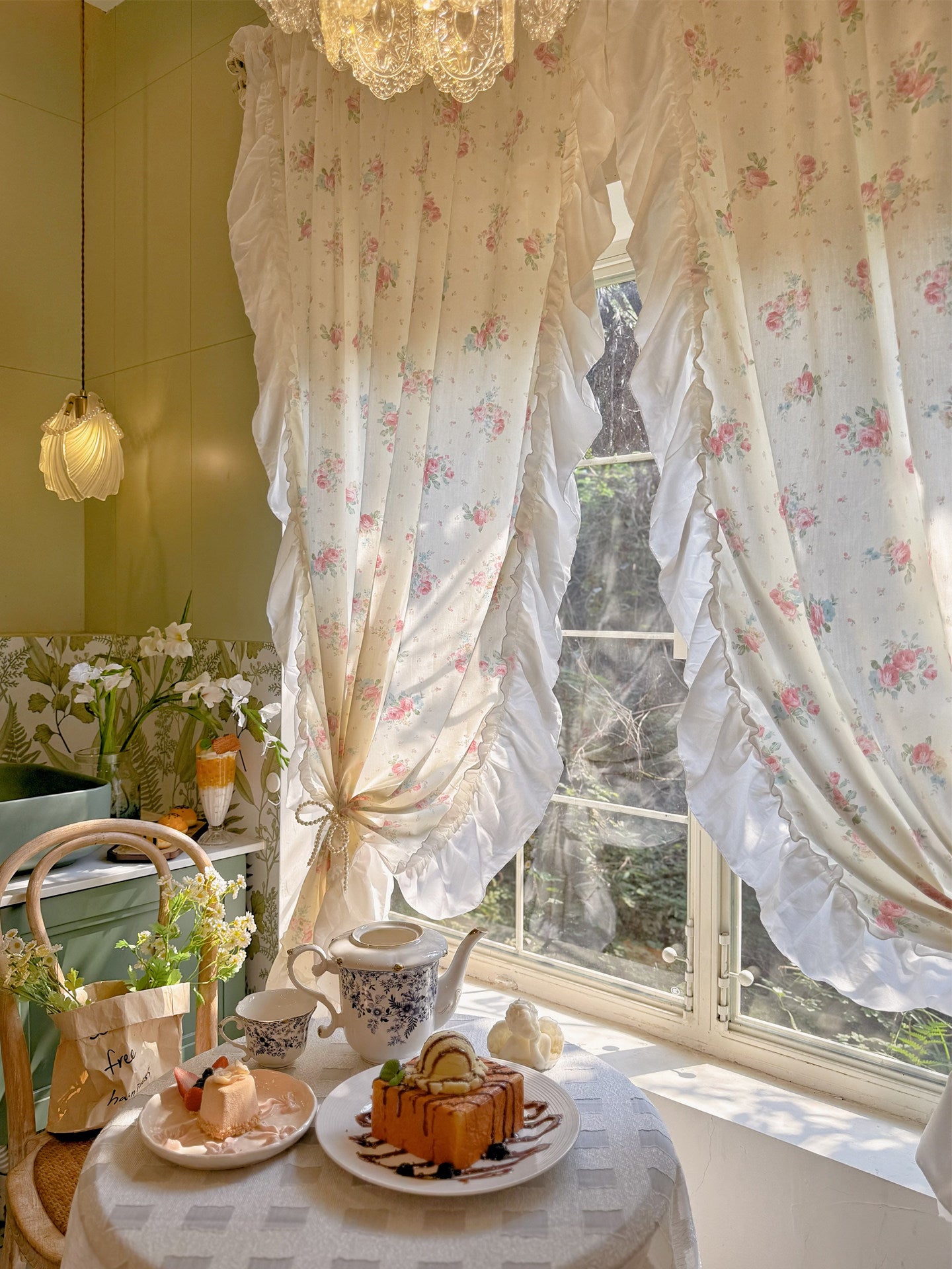 American pastoral small fresh and transparent cotton printed floral curtains, bedroom bay windows, half curtains, courtyard partitions - Blind Box Mall