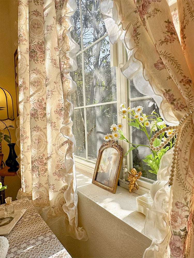 French vintage printed court style curtains, American mid-style bedroom curtains, semi-blackout partitions, half curtain atmosphere - Blind Box Mall
