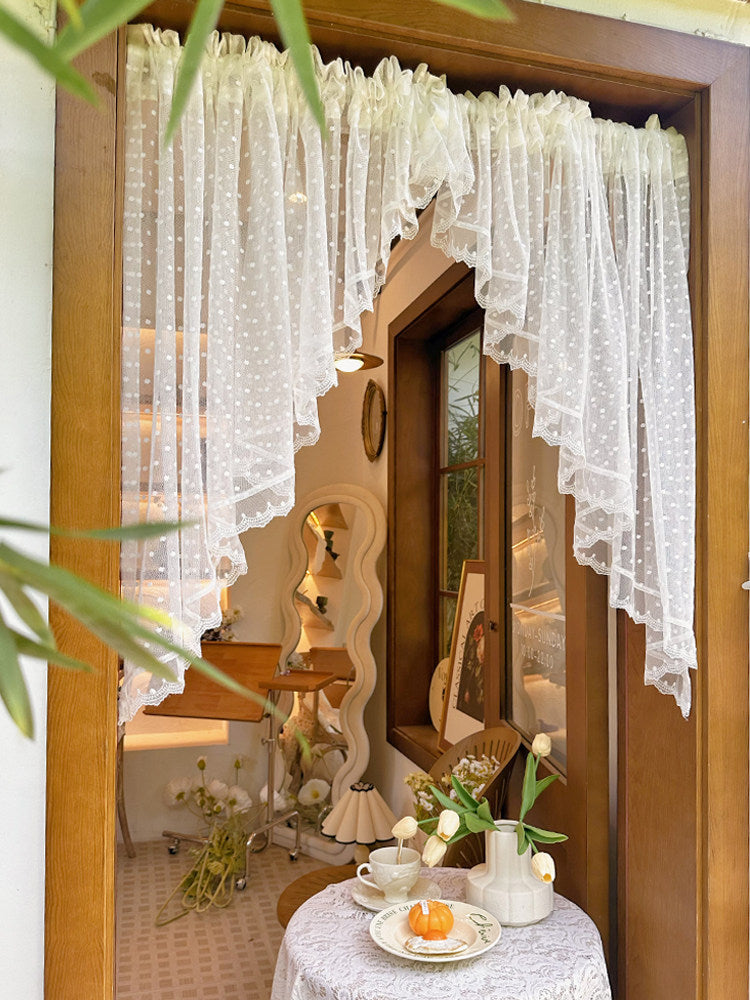 Dotted French Lace Trim Sheer Curtain - Blind Box Mall