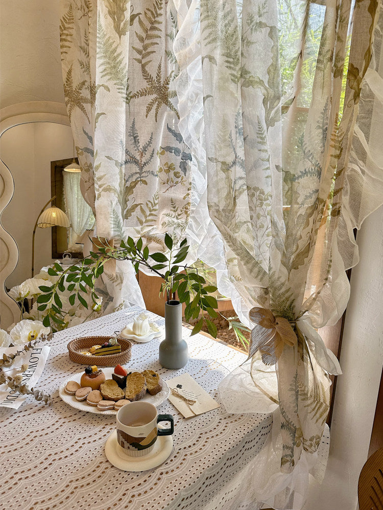 Fern Print Botanical Sheer Curtain - Blind Box Mall